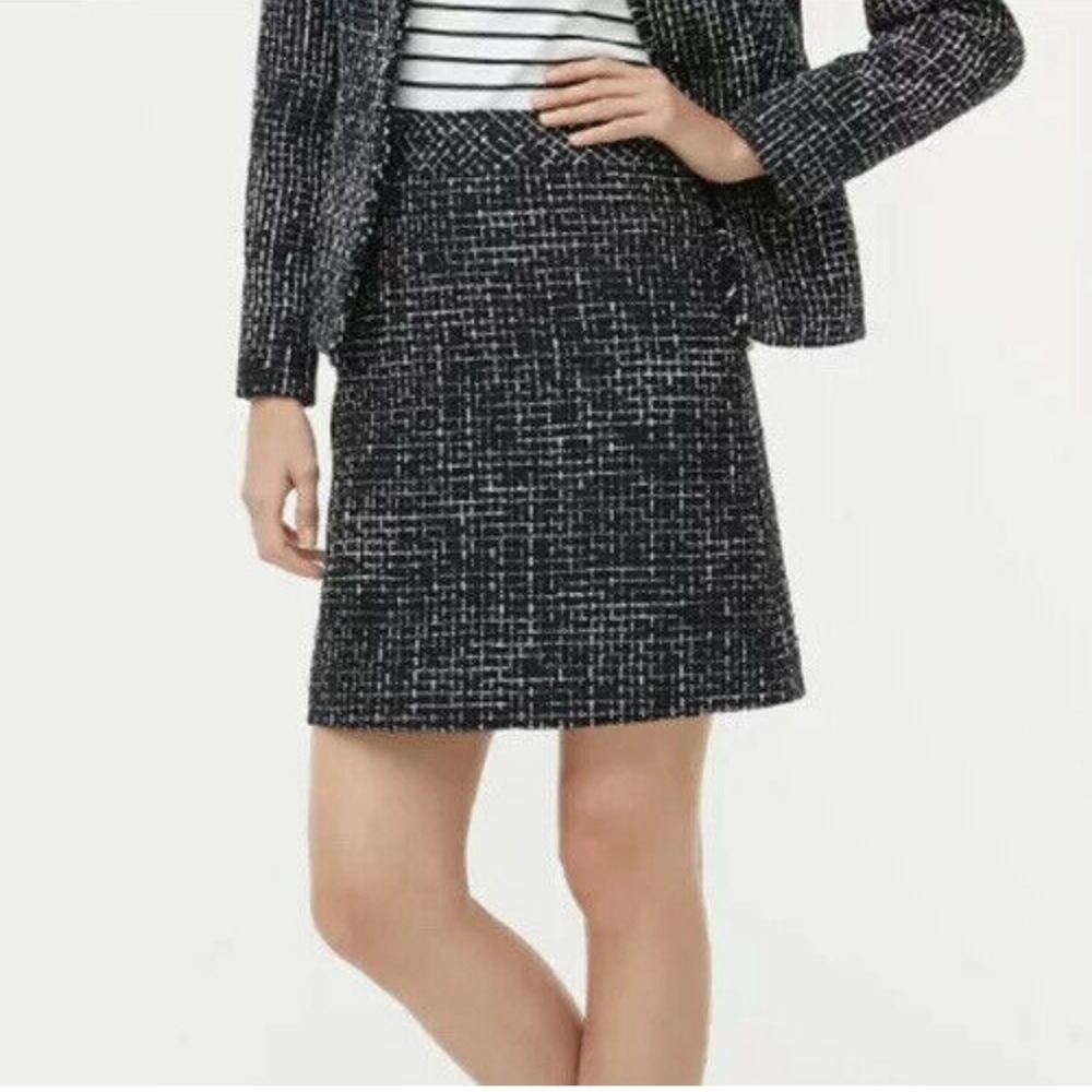 J. Crew Tweed Plaid Mini Skirt Womens Sz 4 Black White Textured A-Line Work